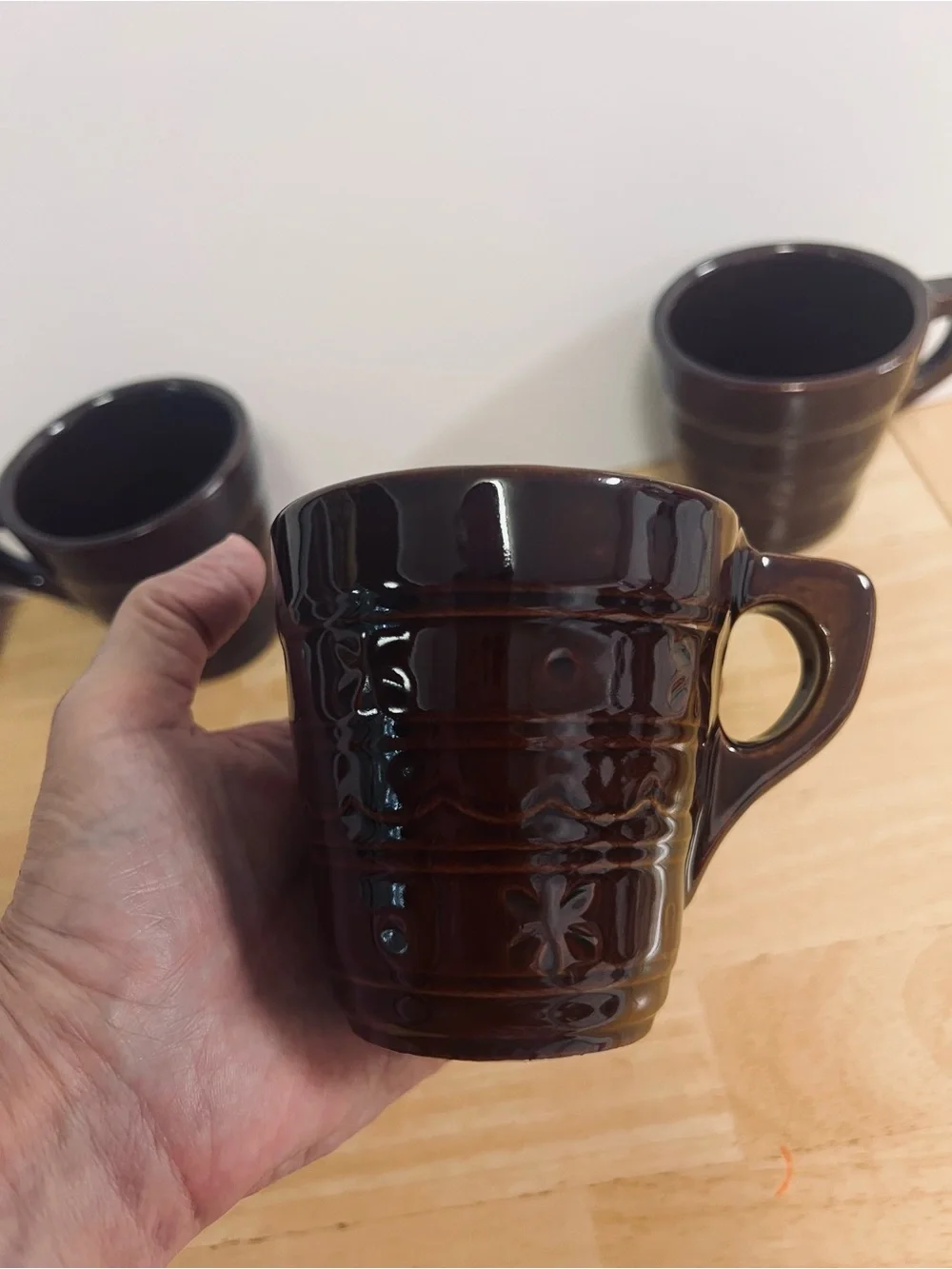 MARCREST Daisy and Dot Brown Stoneware Coffee Mugs Set of 4 MCM VTG